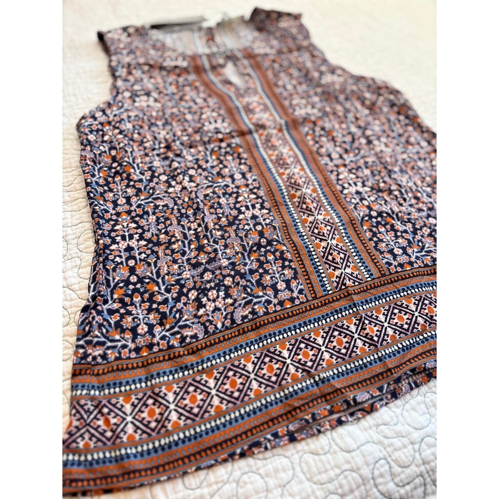 Daniel Rainn Sleeveless Boho Floral Print Split Neck Top Size Small #43 - Picture 2 of 8